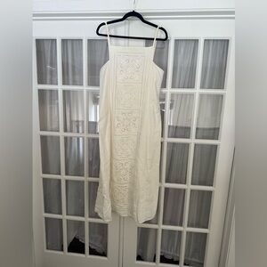 Zara Cotton Linen Embroidered Cream Midi Sundress